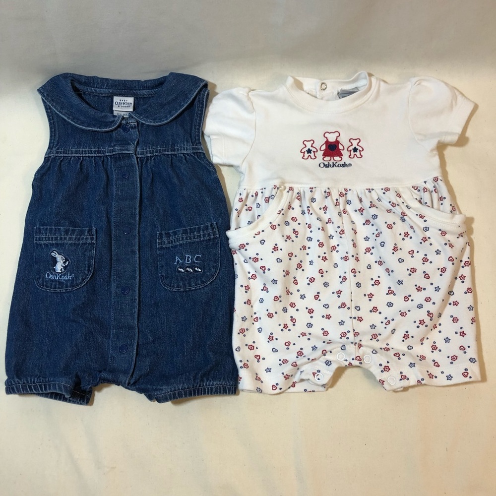 2 OshKosh One Piece Rompers Denim Jean & Knit